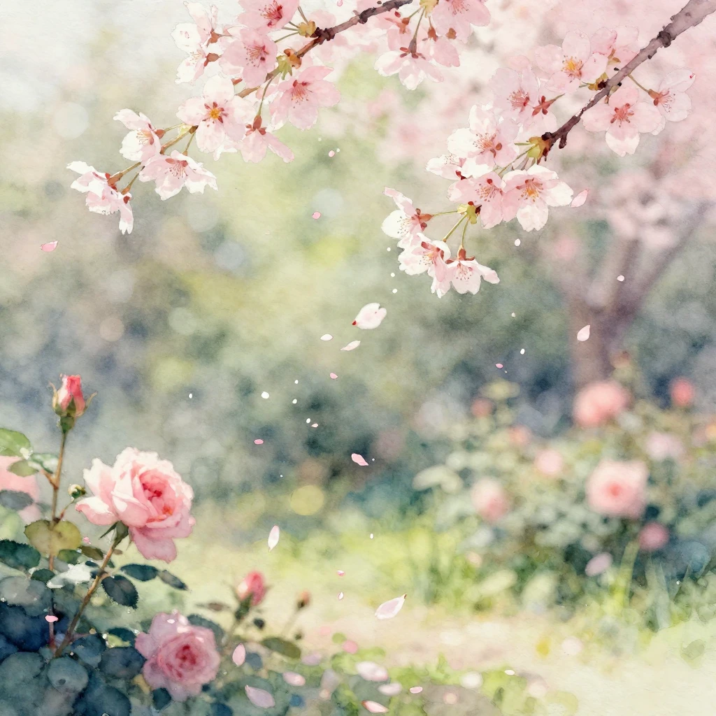 A watercolor painting depicting delicate cherry blossom peta...