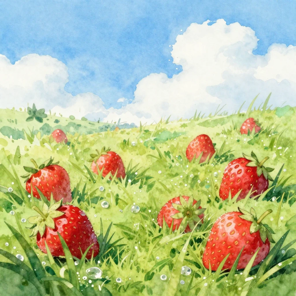 A vibrant watercolor painting focusing on ripe strawberries ...
