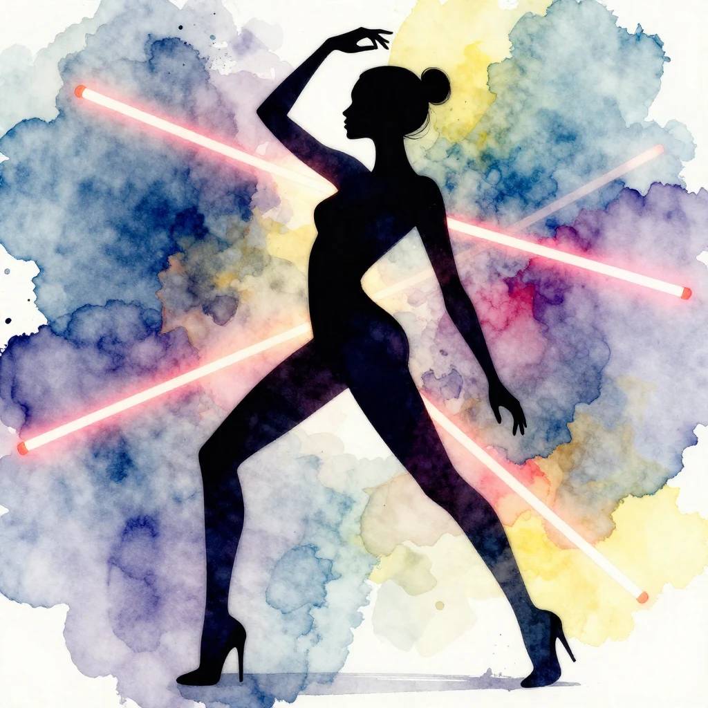 Abstract silhouette of a supermodel posing dynamically, vibr...