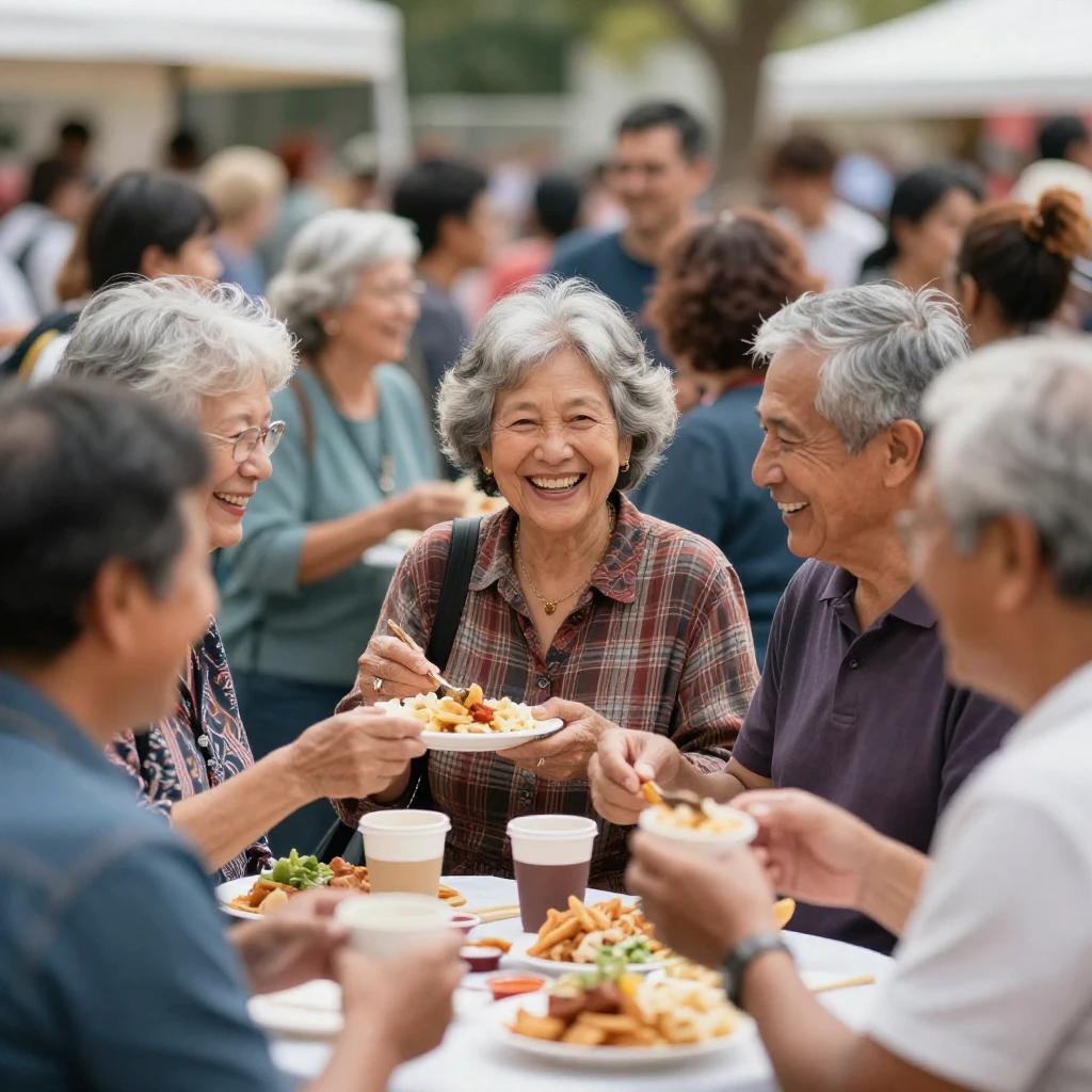 A diverse group of people of all ages smiling and interactin...