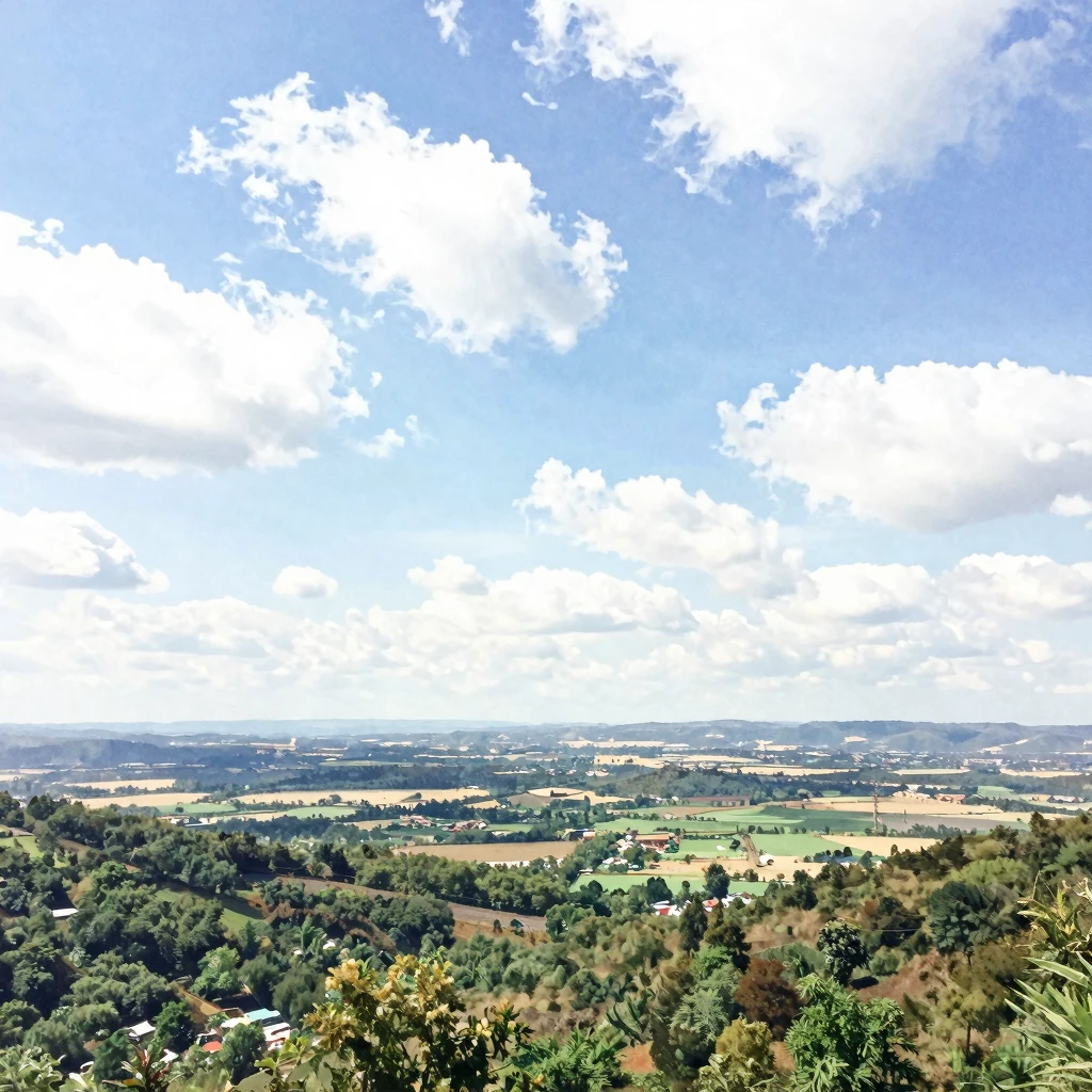 A watercolor landscape depicting a grand, inspiring view, pe...