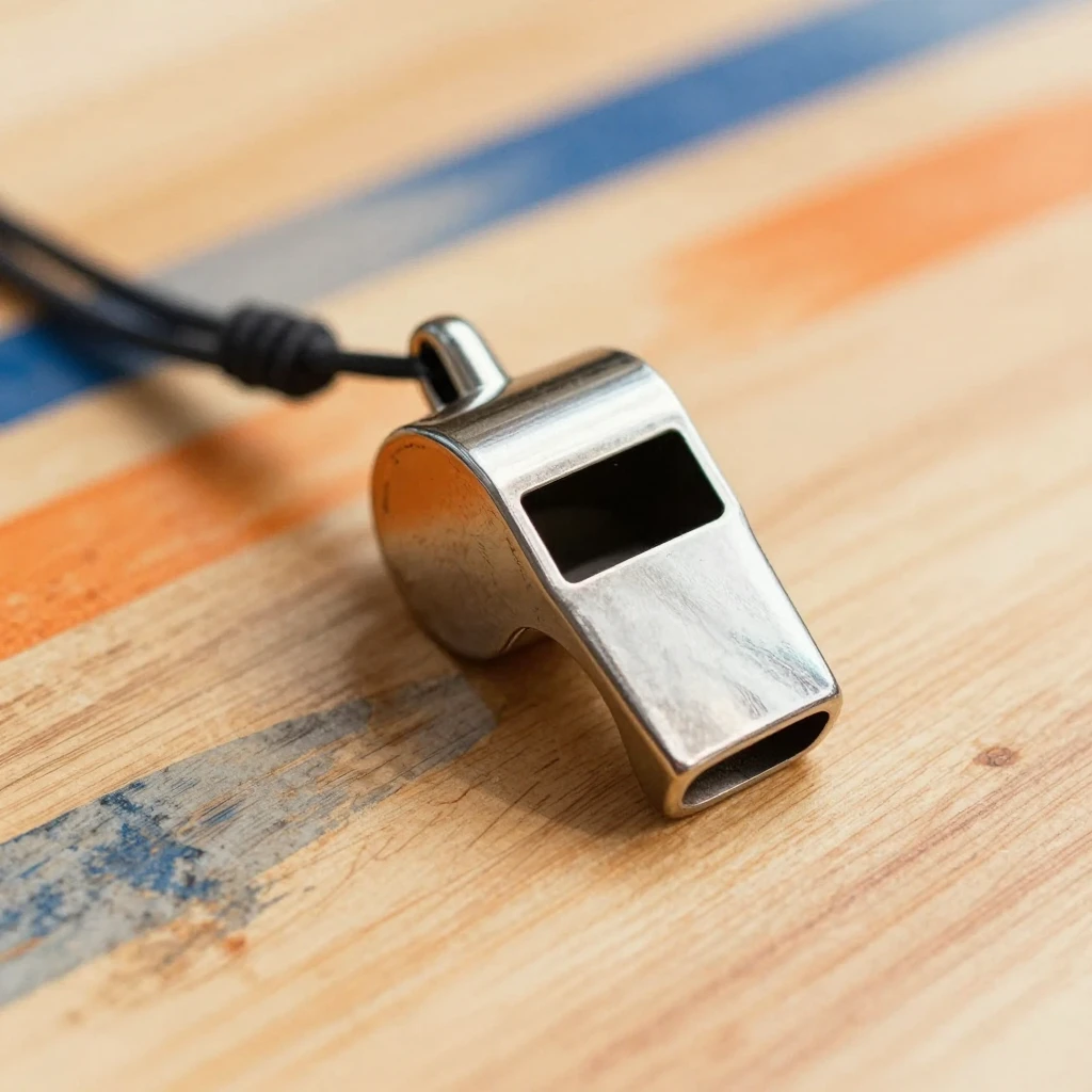 Watercolor style close-up of a basketball whistle lying on a...