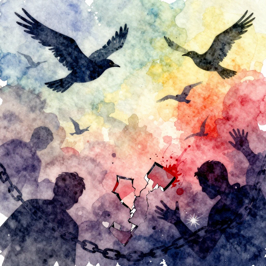 A vibrant watercolor illustration depicting abstract represe...