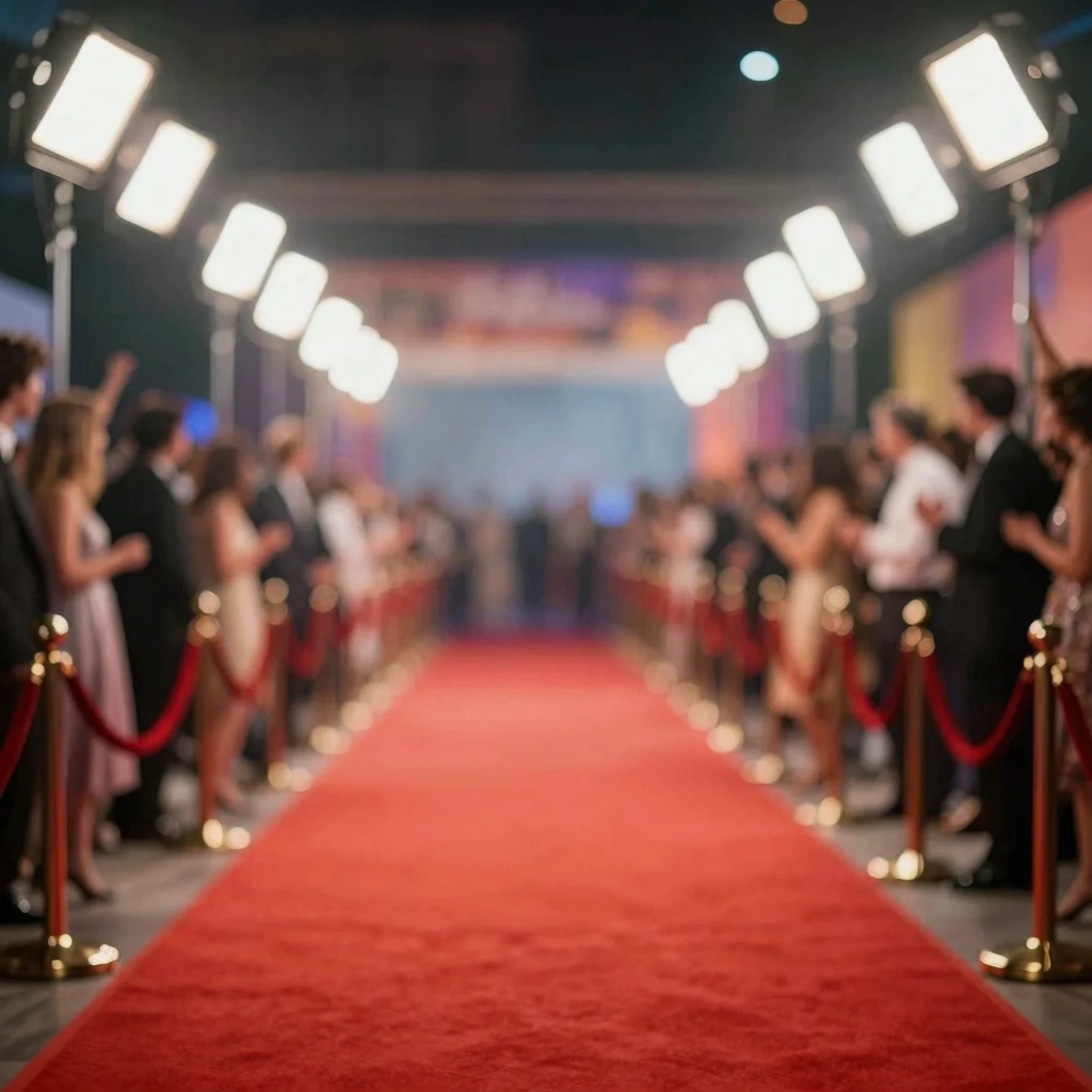 A vibrant, abstract representation of a movie premiere event...