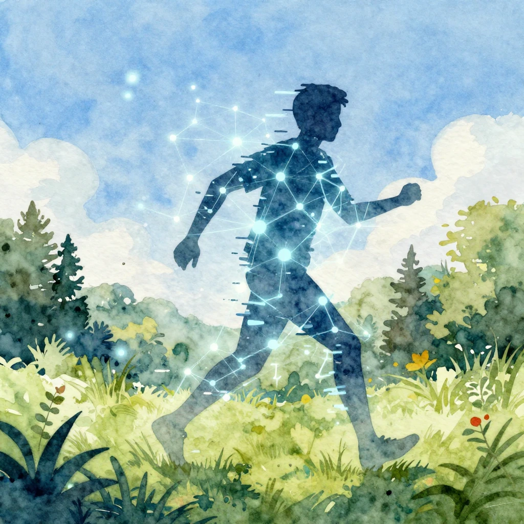 A vibrant watercolor painting depicting a silhouette of a pe...