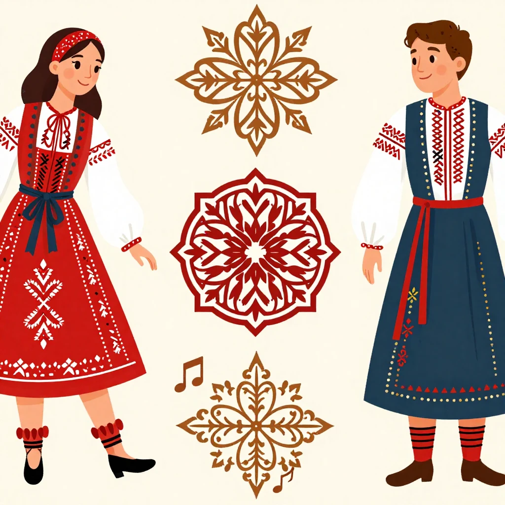 A stylized illustration depicting elements of Polish folk ar...