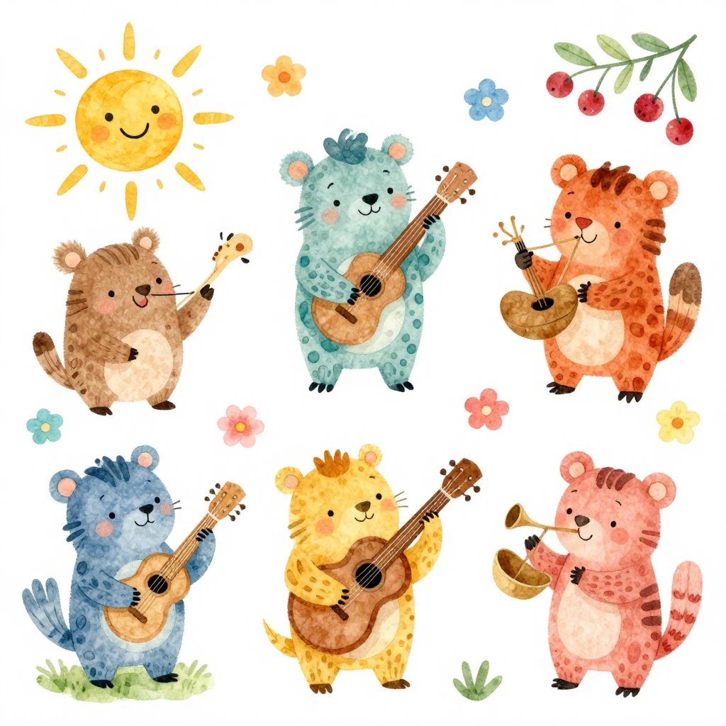 A bright and colorful scene depicting elements from a childr...