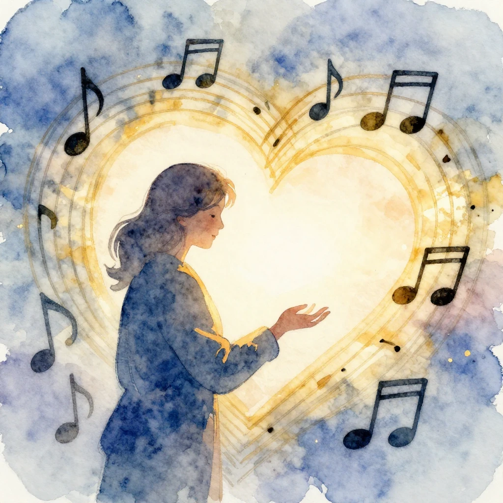 Vibrant watercolor illustration of abstract flowing musical ...