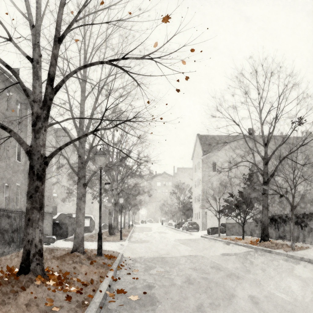 Vibrant watercolor style painting of a monochrome city in a ...