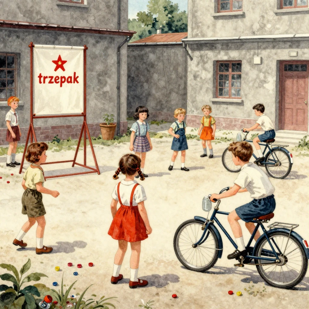 A nostalgic watercolor illustration depicting children and t...
