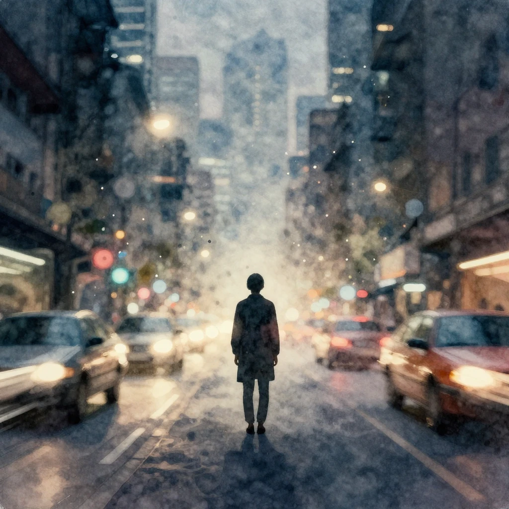 An artistic representation of a person standing still in the...