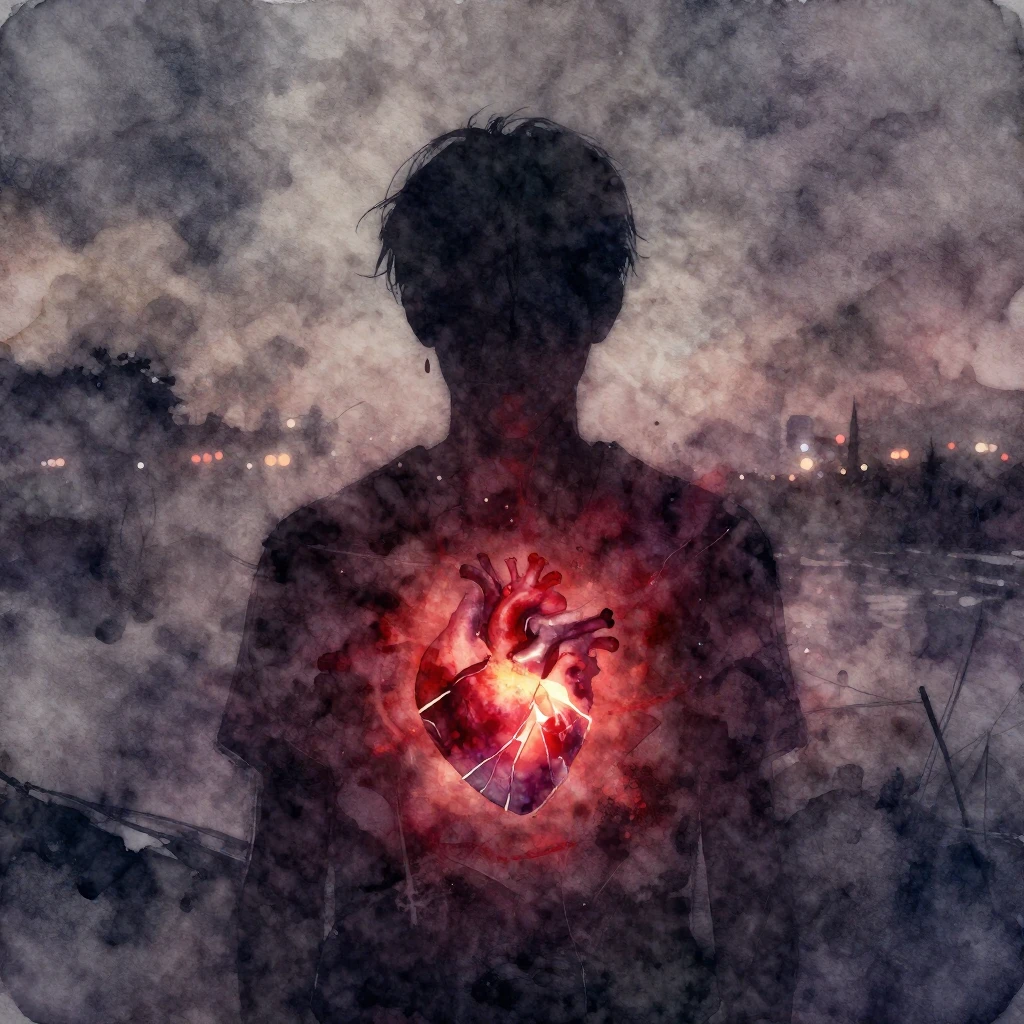 A vibrant watercolor style image of a rap album cover, dark ...