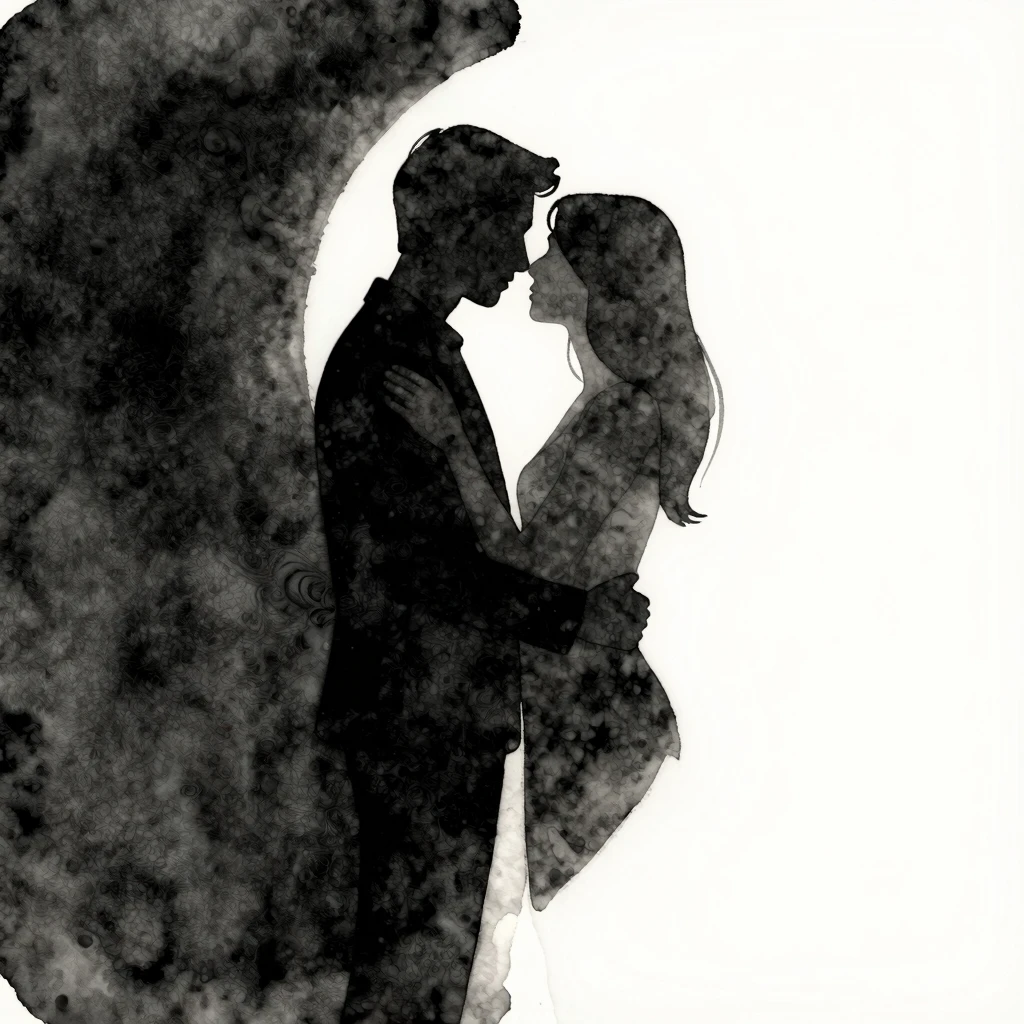 Watercolor style. A minimalist silhouette of a man and a wom...