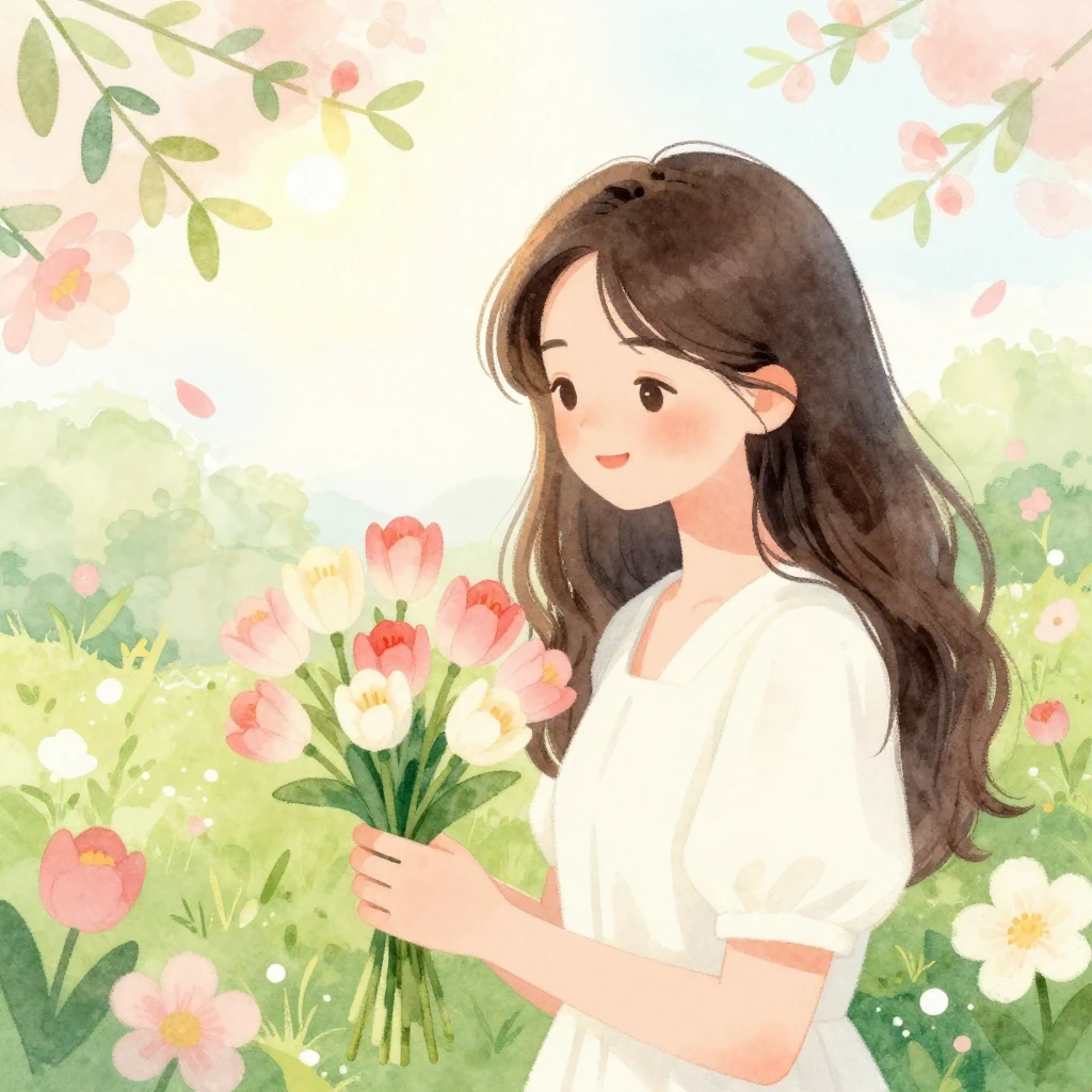 A tender and joyful illustration in watercolor style, with s...