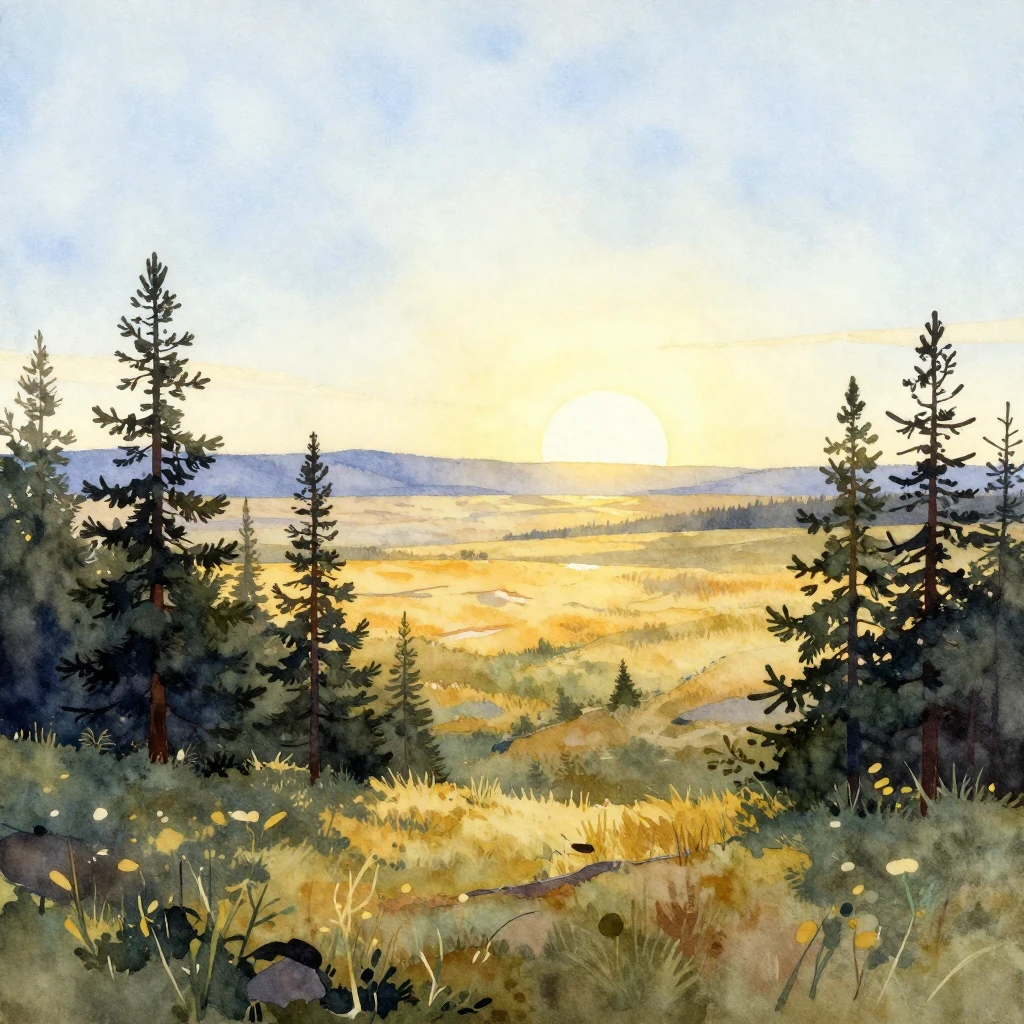 A majestic watercolor painting of the Trans-Baikal landscape...