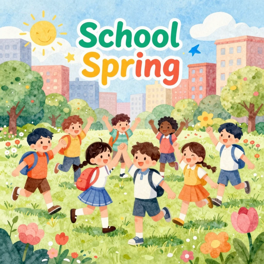A vibrant watercolor illustration of a diverse group of chil...