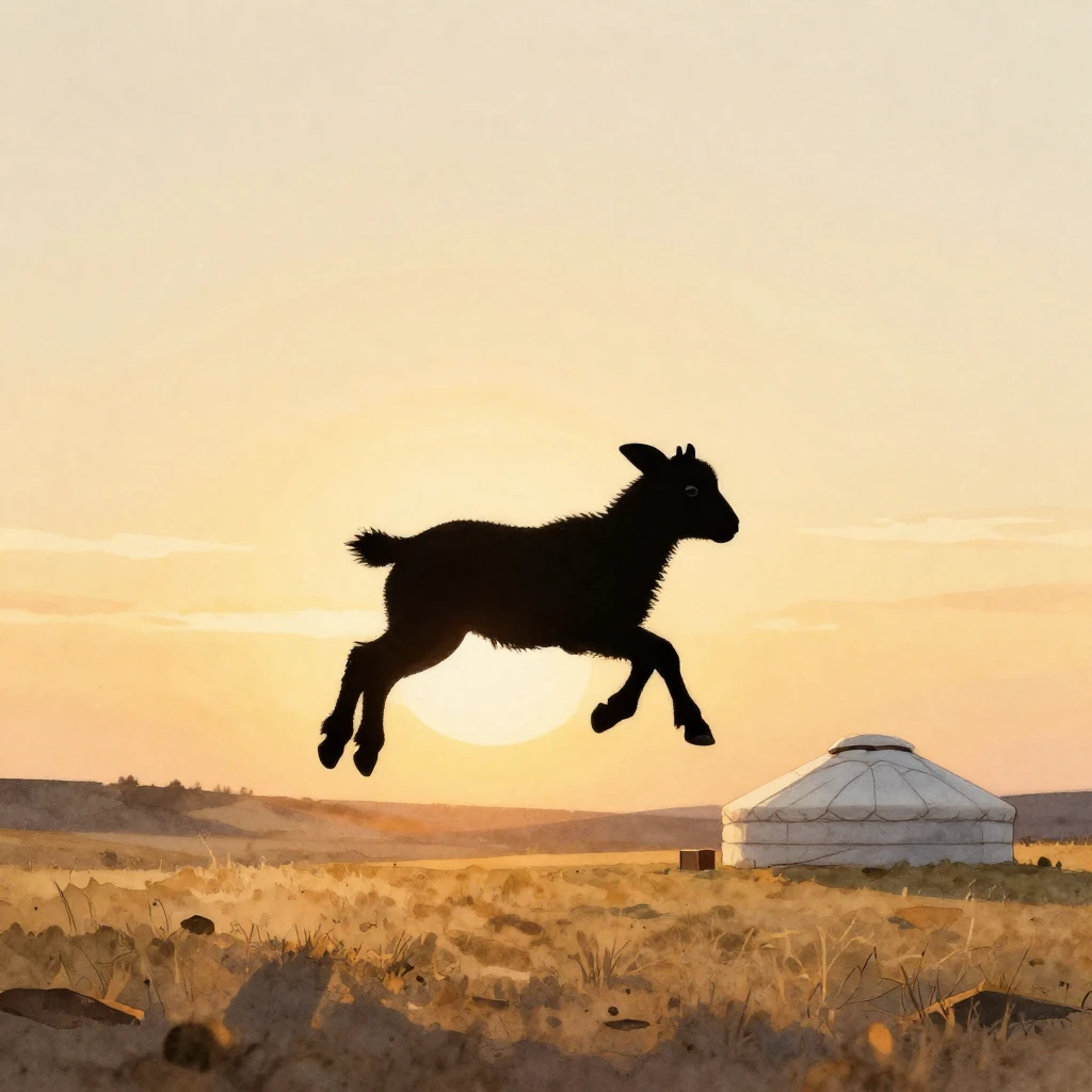 A small lamb silhouette captured mid-jump, rendered in water...