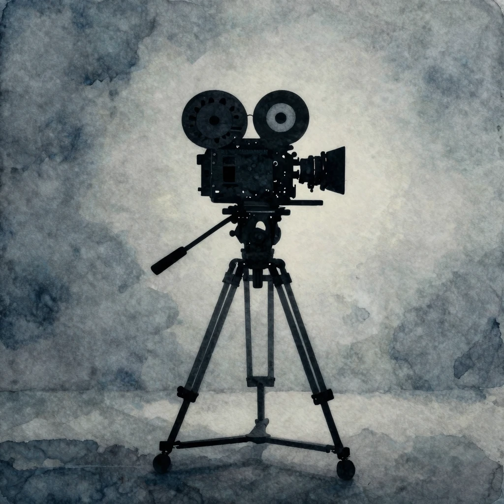 Watercolor style. Minimalist cinematic background, a silhoue...