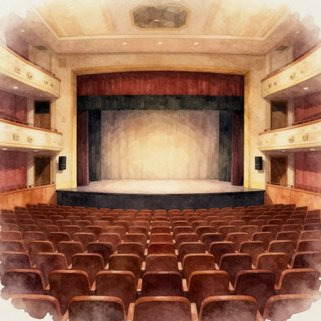 A grand, empty interior of a theater, emphasizing vastness a...