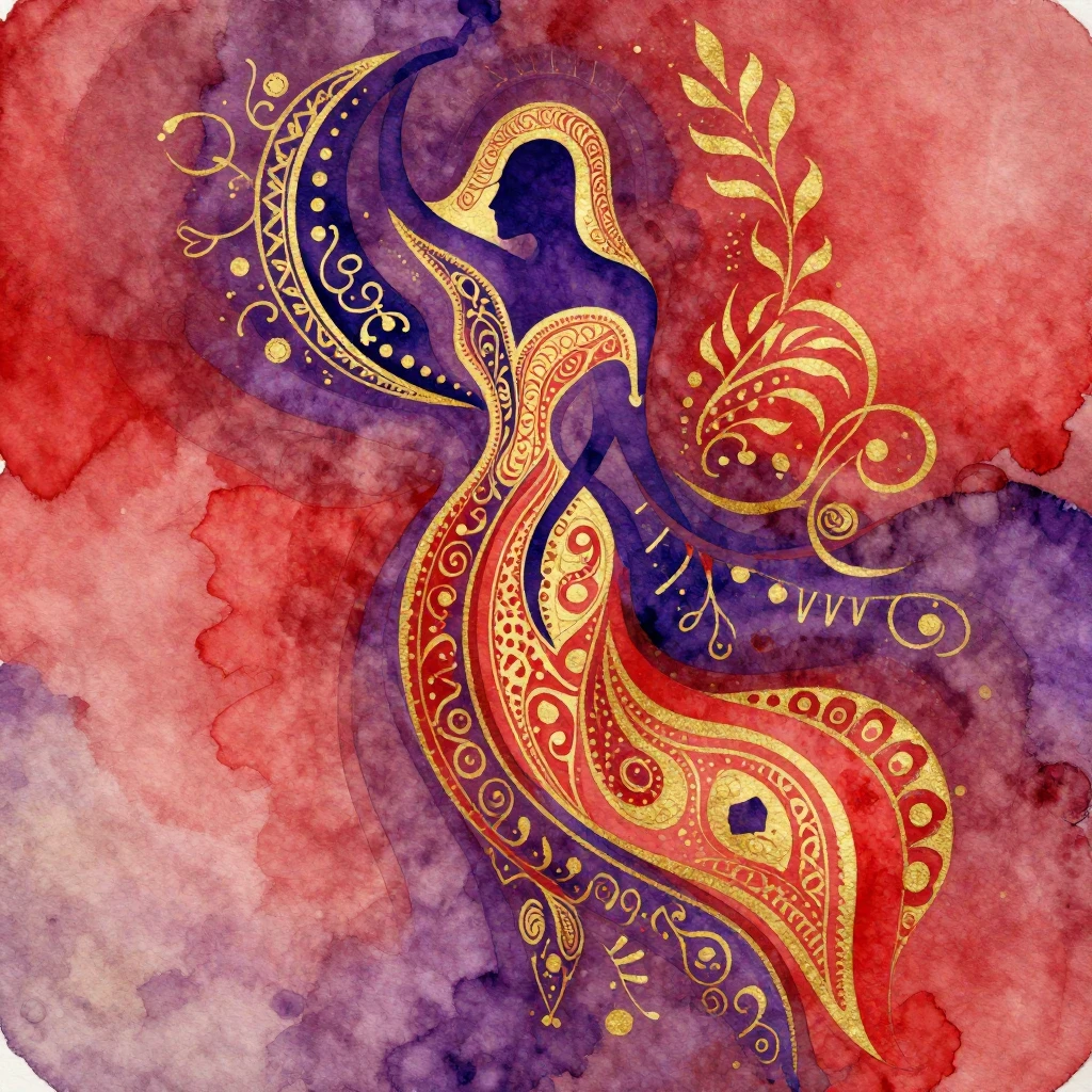 A vibrant, abstract watercolor painting featuring a stylized...