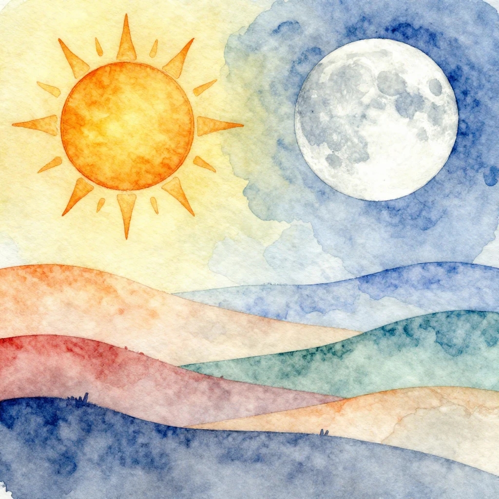 A vibrant watercolor illustration depicting two distinct ele...