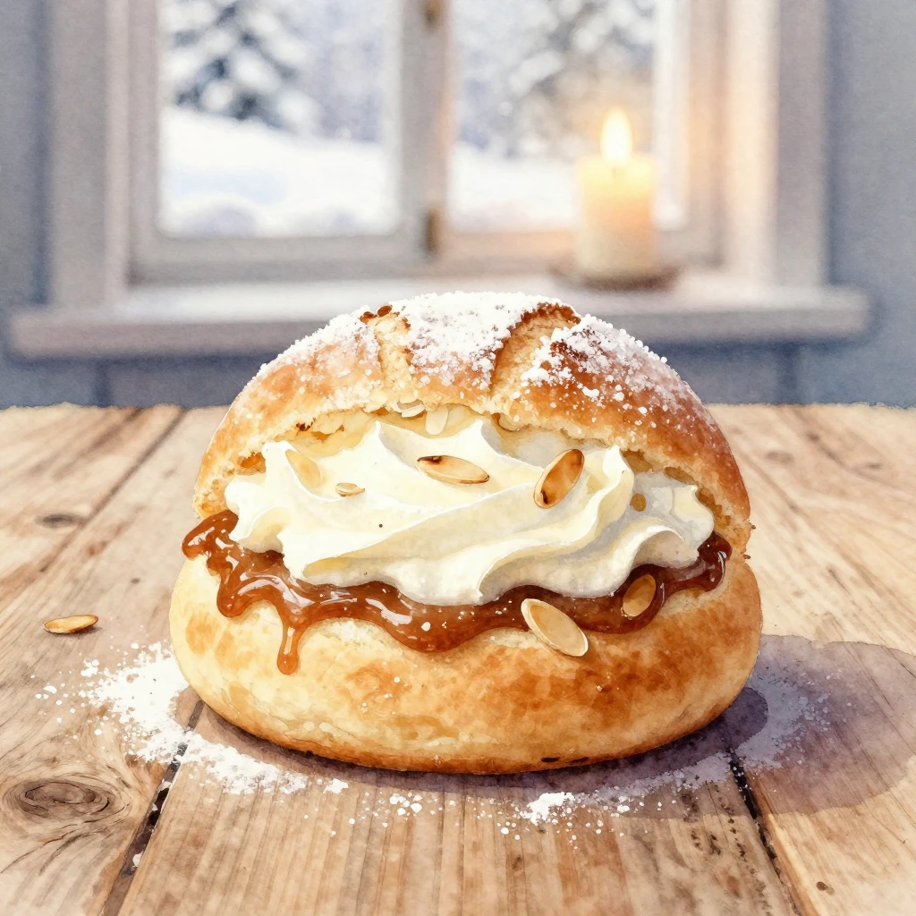 A beautiful watercolor painting of a traditional Swedish sem...