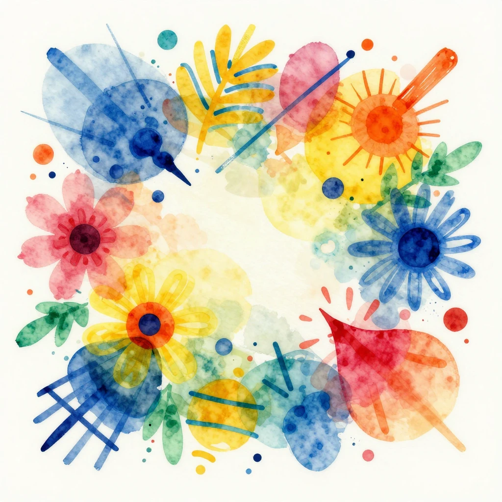 A vibrant watercolor wall art design with bright, cheerful c...