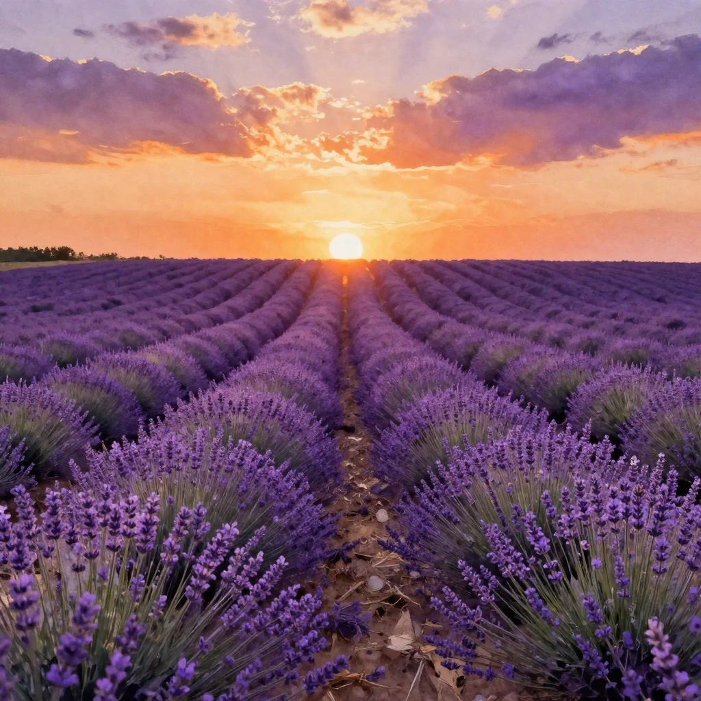 An expansive, breathtaking view of a vibrant lavender field ...