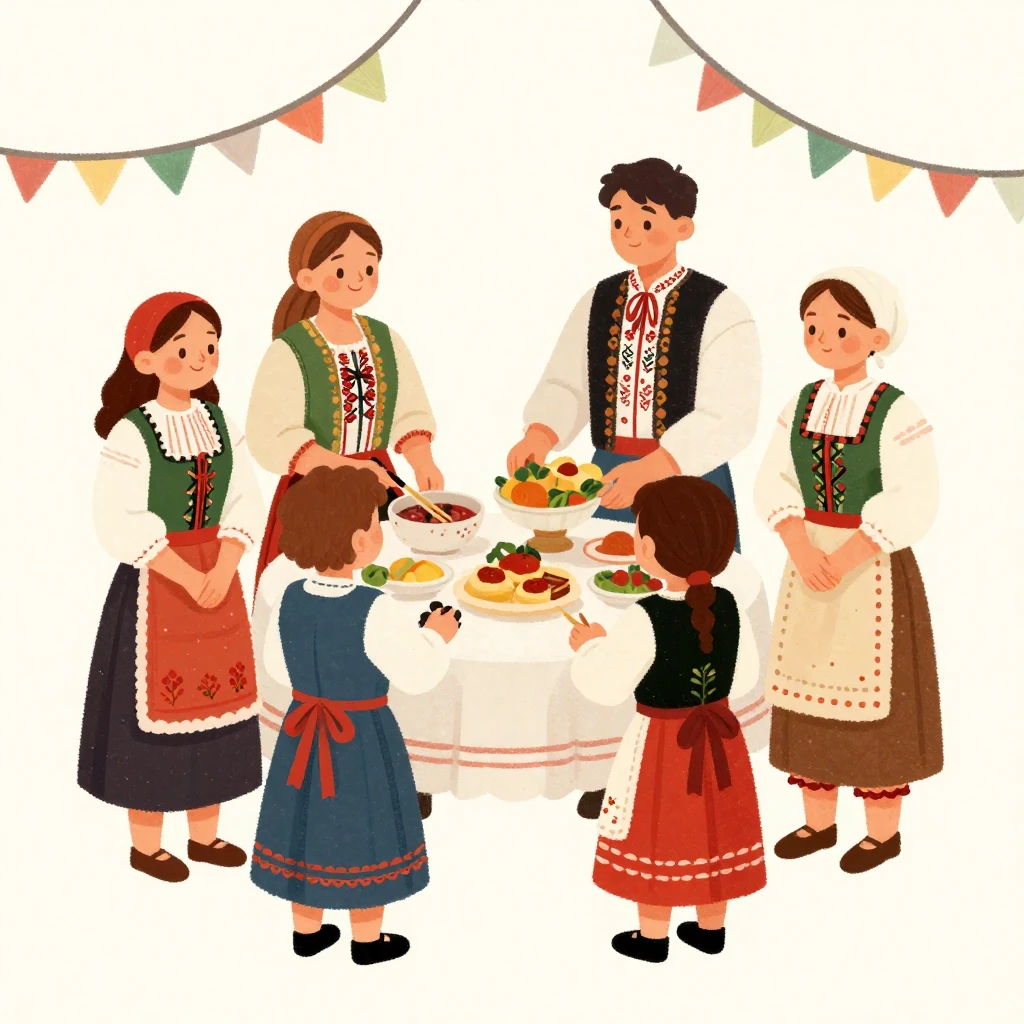 A charming, stylized illustration depicting elements of Poli...