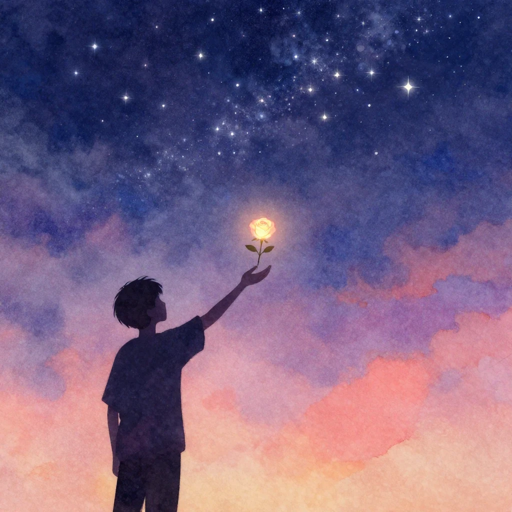 A romantic, dreamlike illustration in vibrant watercolor sty...