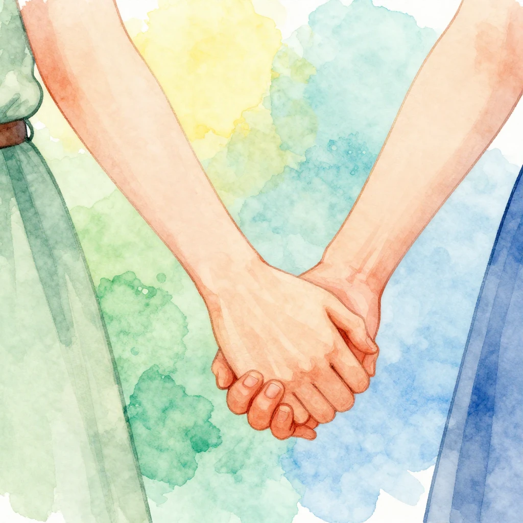 A vibrant watercolor illustration depicting friendship. Inte...