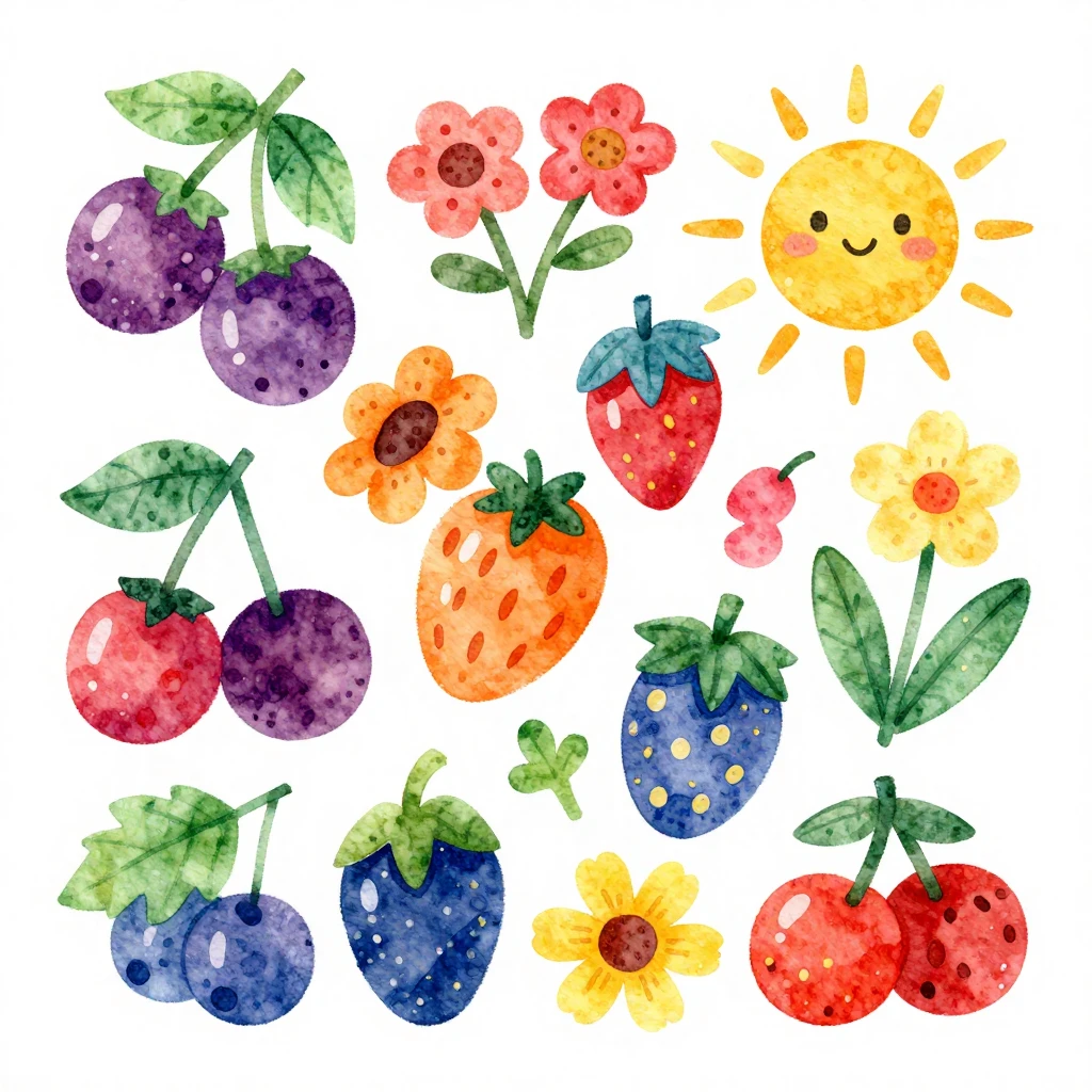 A bright, colorful, and cheerful illustration featuring styl...