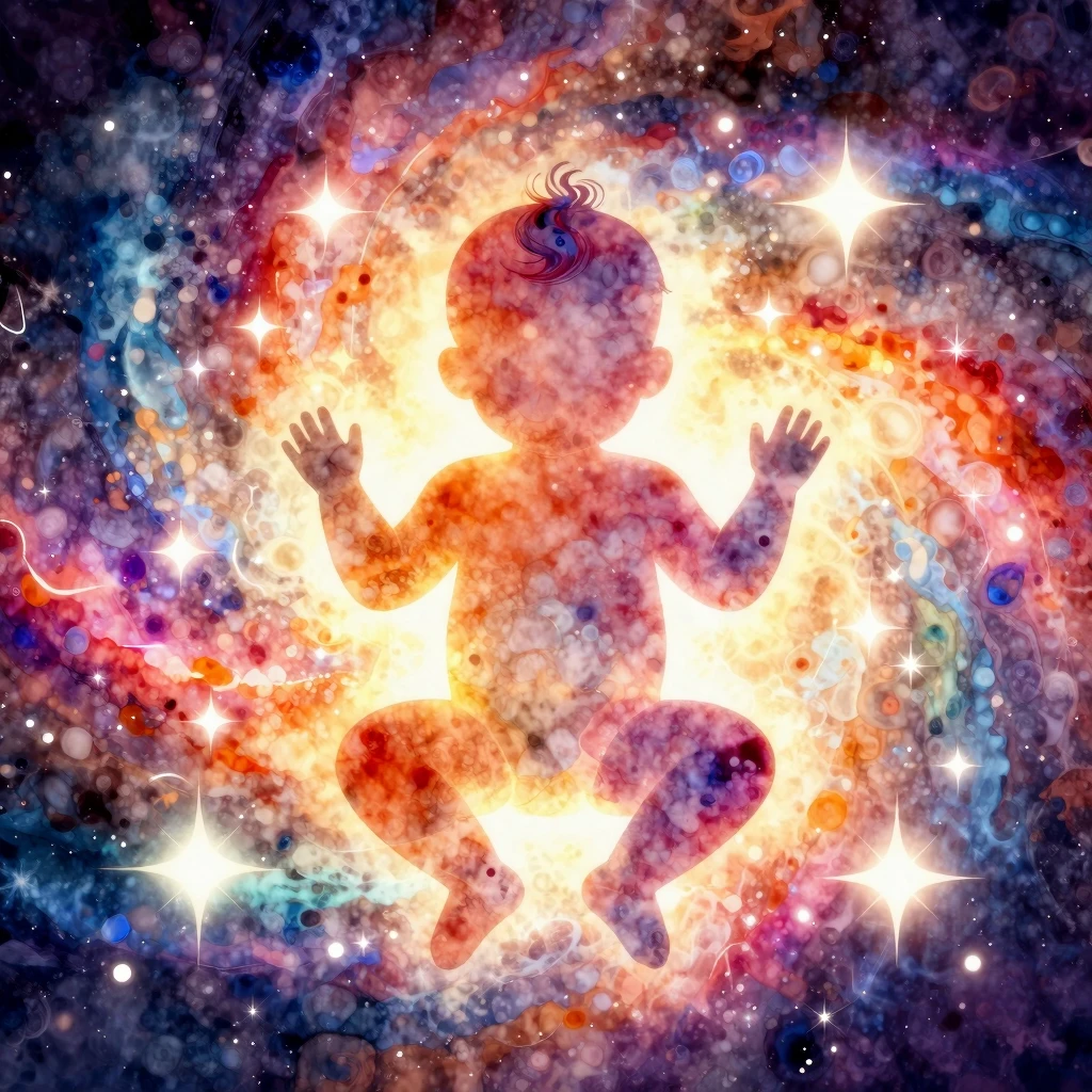 A vibrant watercolor style image of a glowing silhouette of ...