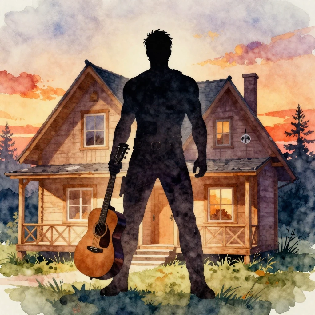 Watercolor style. A silhouette of a strong man standing in f...