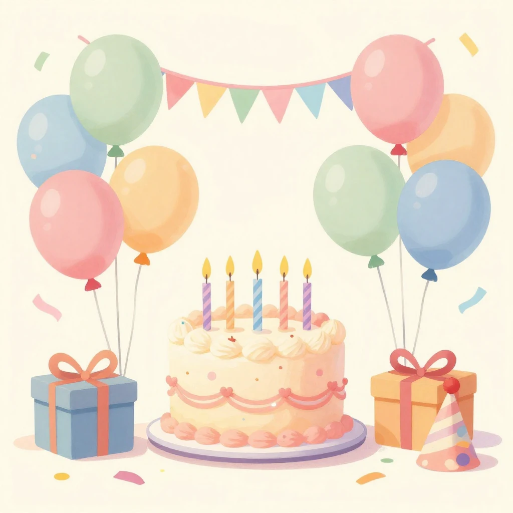 A beautiful illustration of a birthday celebration scene wit...