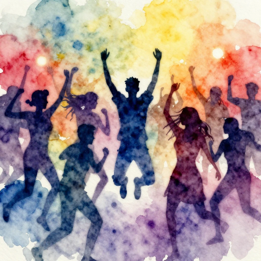 A vibrant watercolor painting focusing on the dynamic energy...