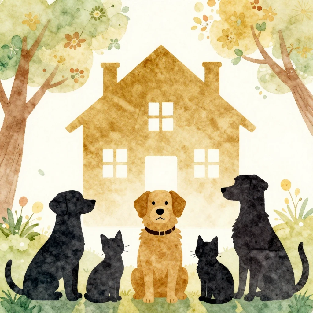 A vibrant watercolor illustration featuring three playful do...