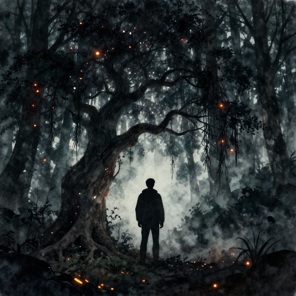 Watercolor style art of a silhouette of a traveler standing ...