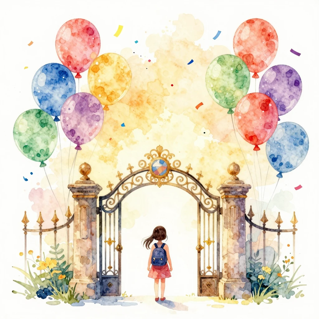Watercolor style. A festive background with colorful balloon...