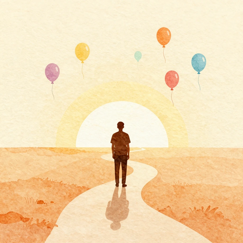 Watercolor painting of a silhouette of a man standing on a w...