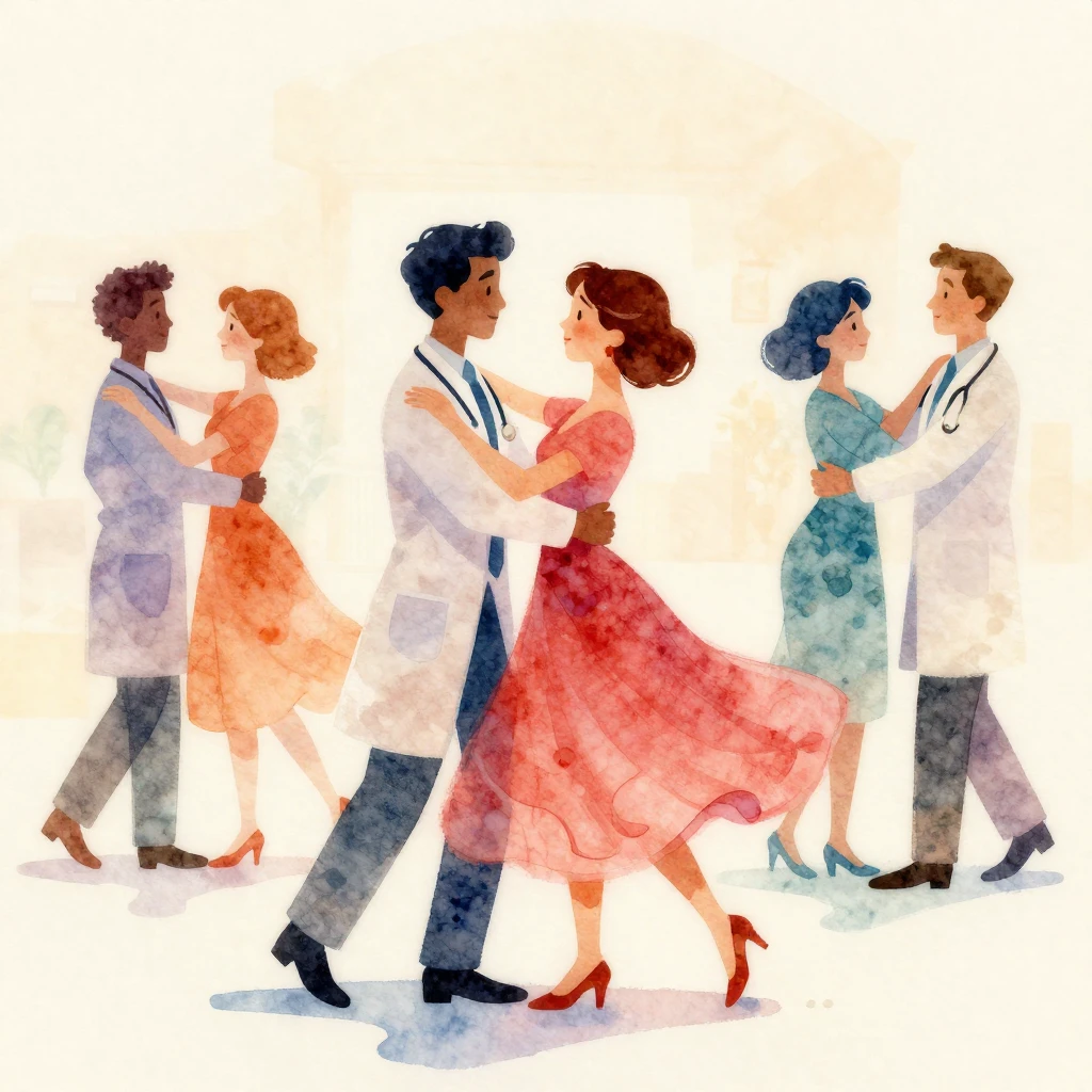 Vibrant watercolor illustration, vintage style. A group of d...