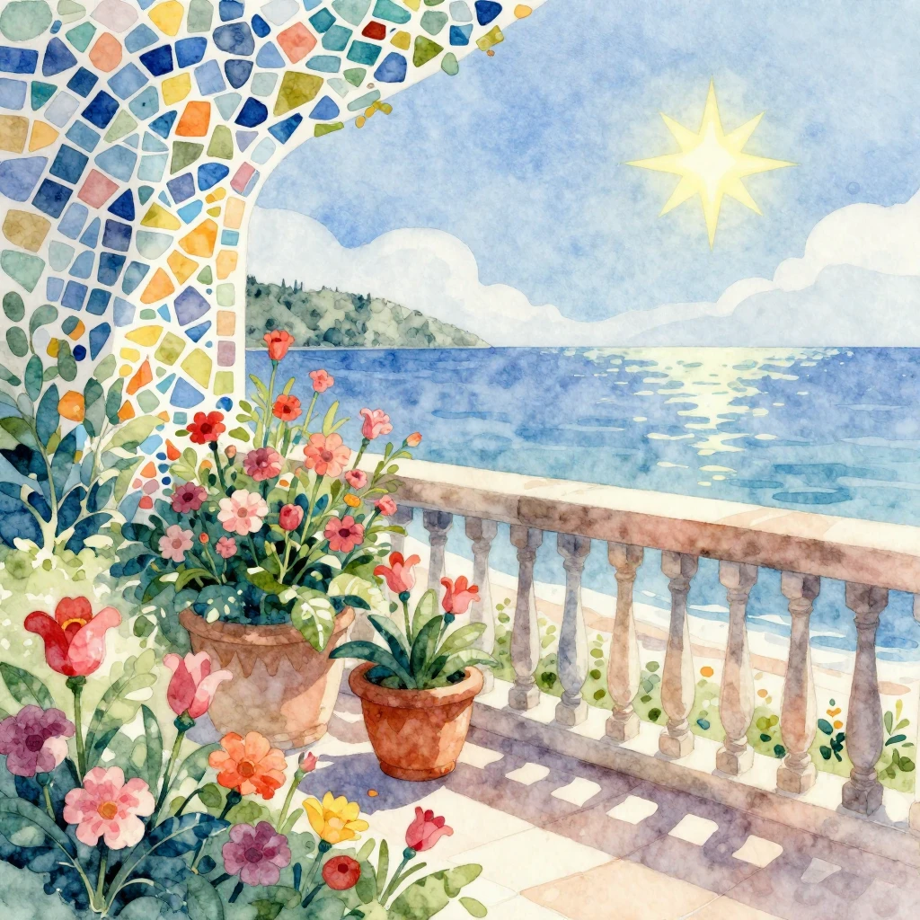 A vibrant watercolor illustration incorporating prominent mo...