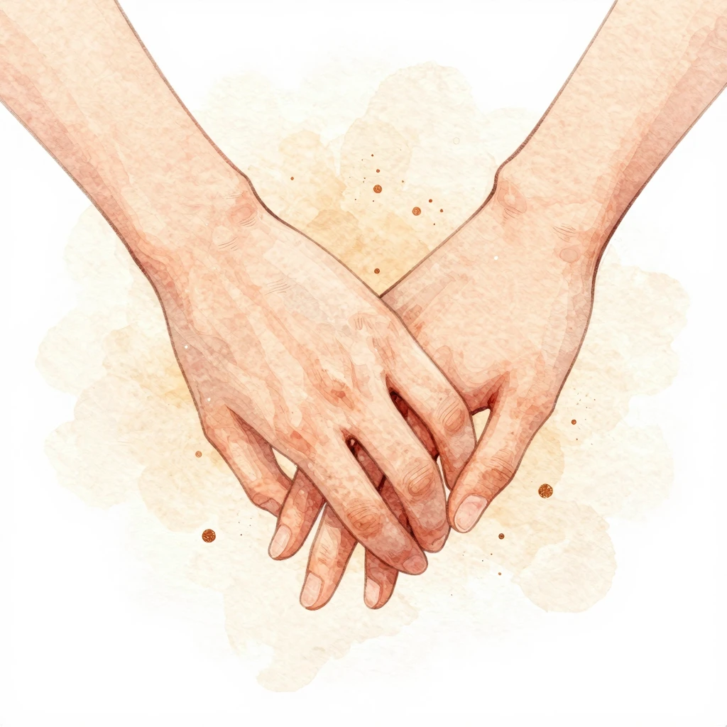 A warm, artistic illustration of two hands gently intertwine...