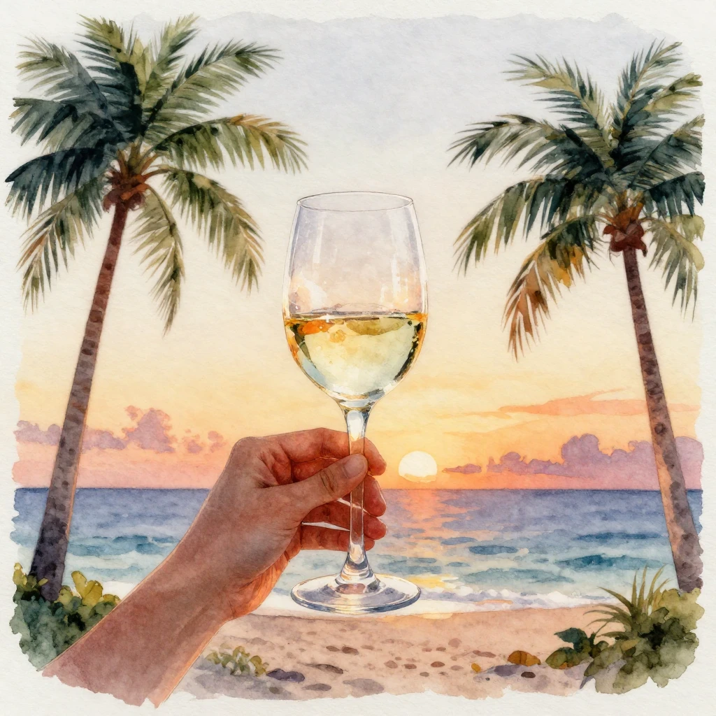 Watercolor painting showing a glass of wine held up against ...