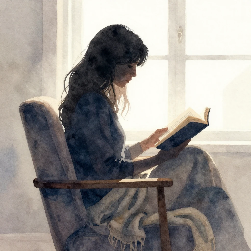 A silhouette of a woman with long hair, sitting comfortably ...