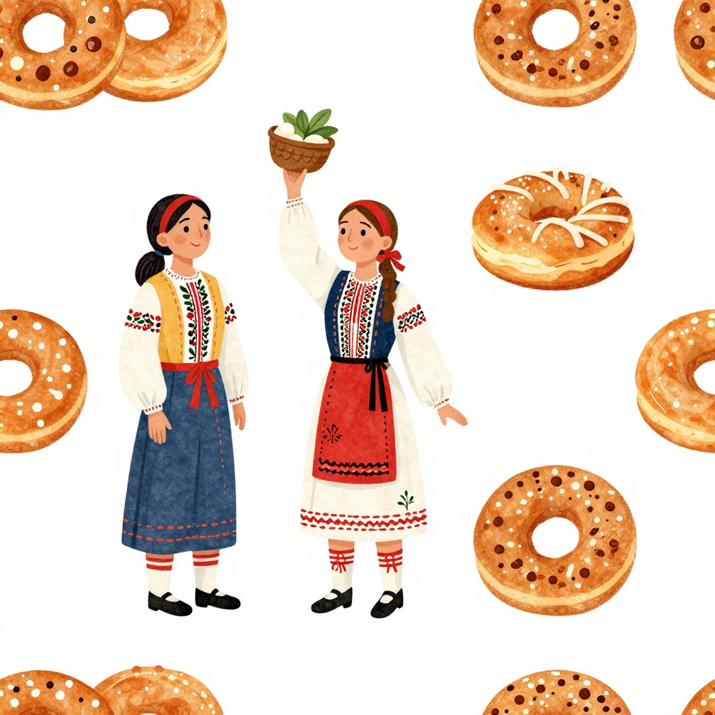 An artistic illustration depicting elements of Polish folk a...