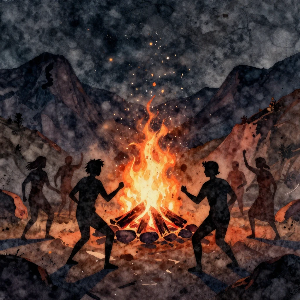 Watercolor dark grunge illustration of silhouetted people da...