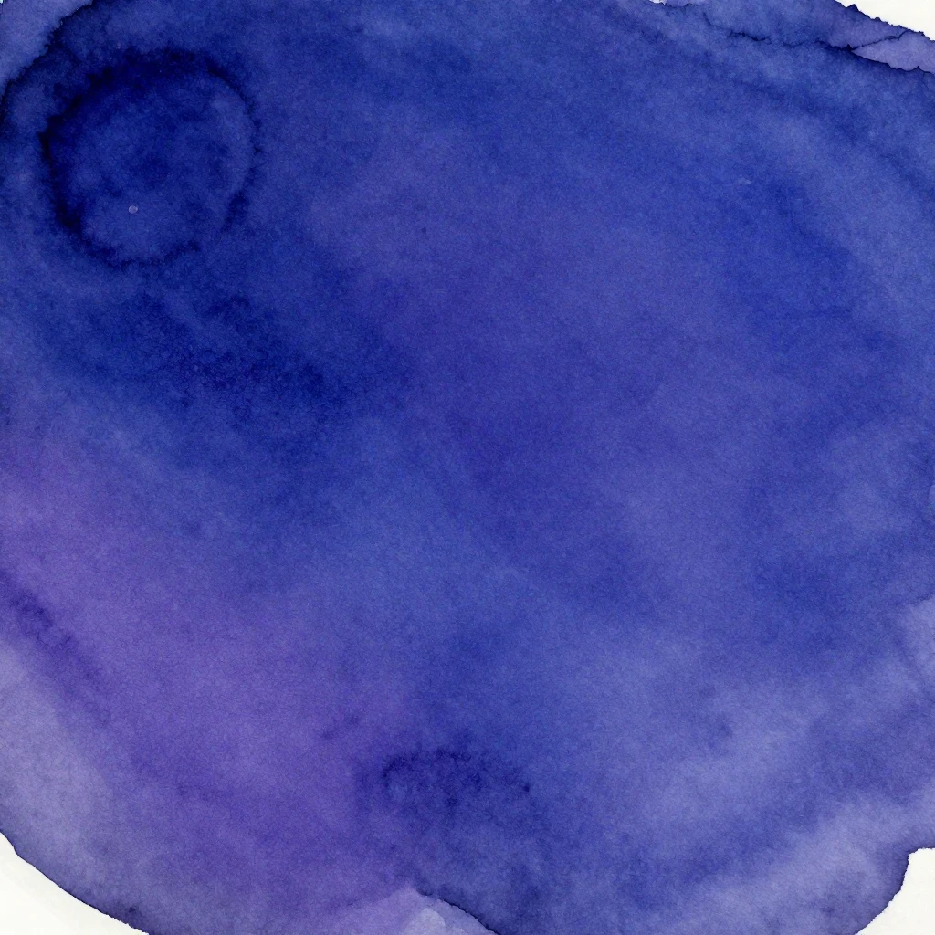 An abstract watercolor painting dominated by deep blue and p...