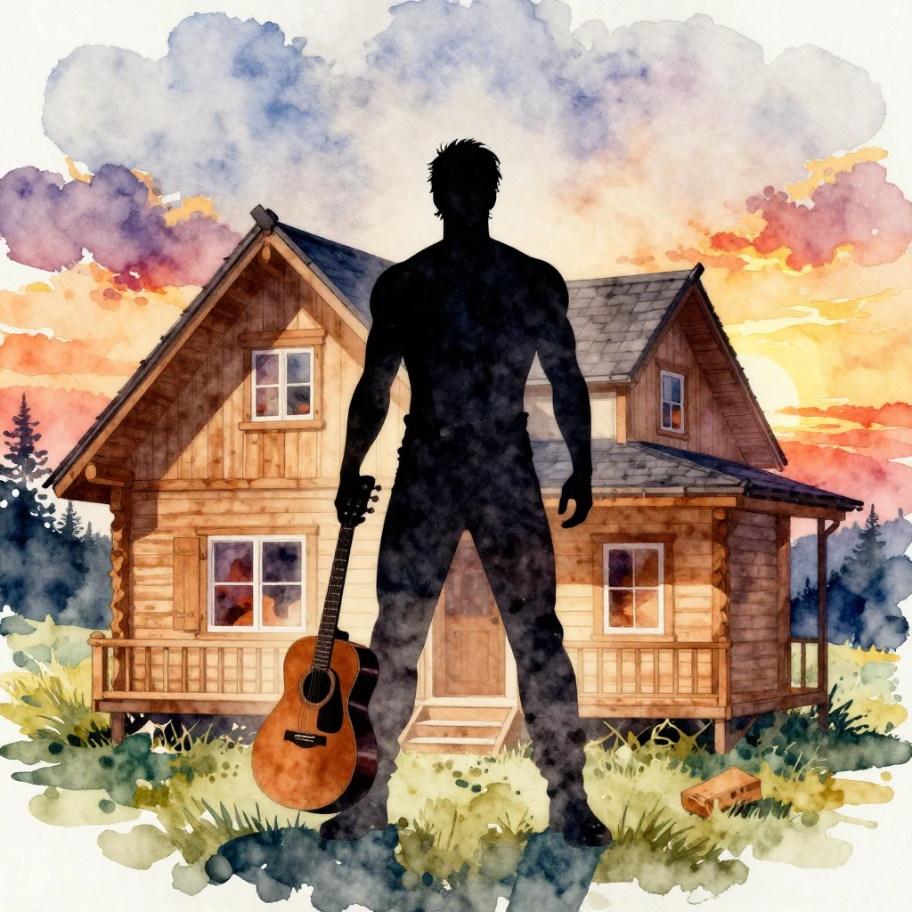 Watercolor style. A silhouette of a strong man standing in f...