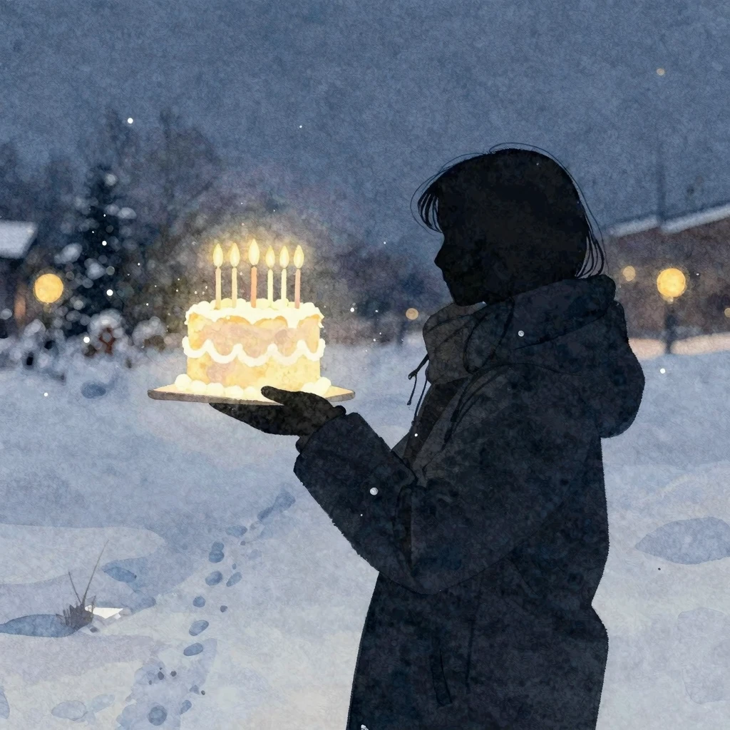 Watercolor style. A silhouette of a person holding a glowing...